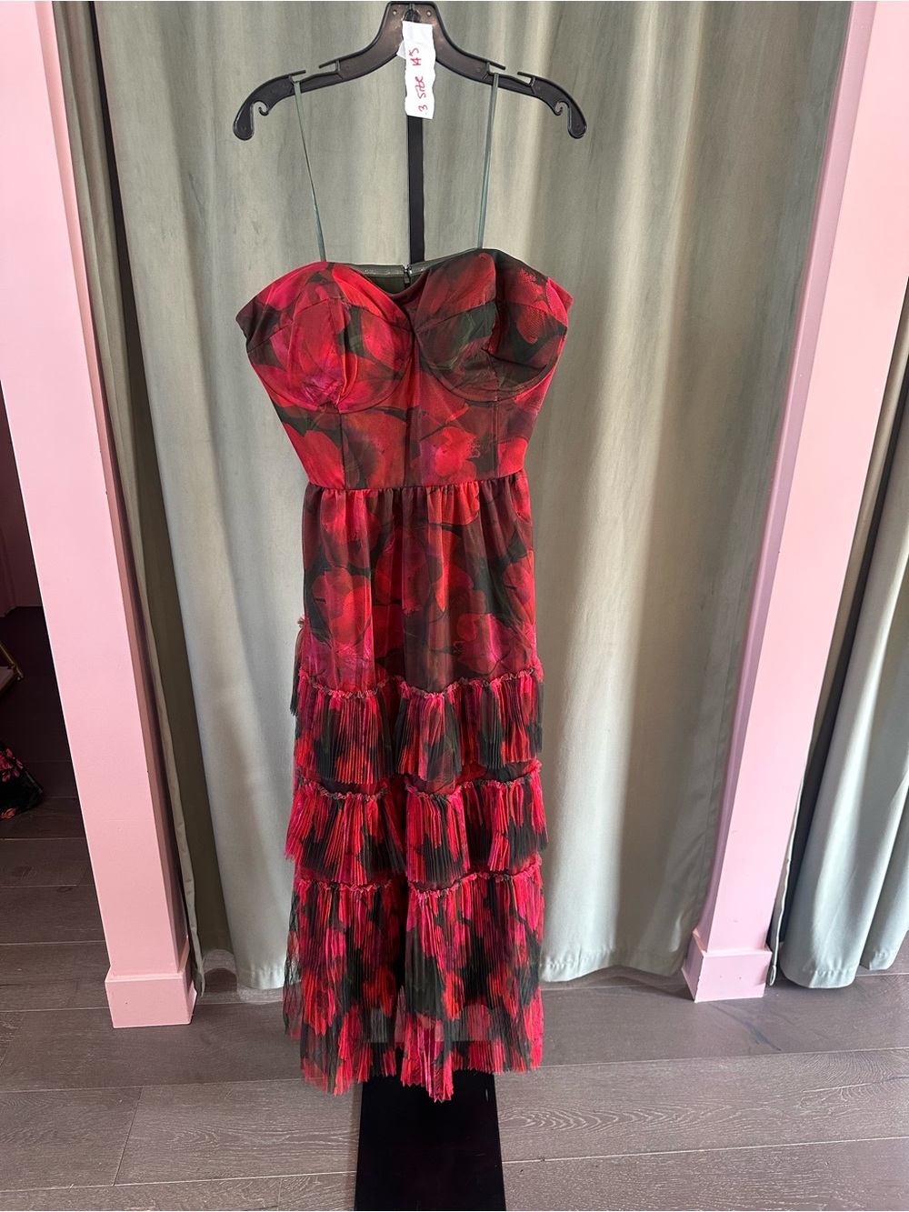 Hutch Isabella Strapless Red and Black Tiered Ruffle Gown - Picture 3 of 8
